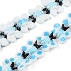 Light Sky Blue Handmade Lampwork Beads Strands, Butterfly, Light Sky Blue, 17~20x23.5~26.5x7.5~8.5mm, Hole: 1mm, about 35pcs/strand.
