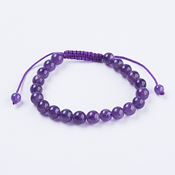 Amethyst Adjustable Nylon Cord Braided Bead Bracelets, with Amethyst Beads, 2-1/8 inch(55mm)