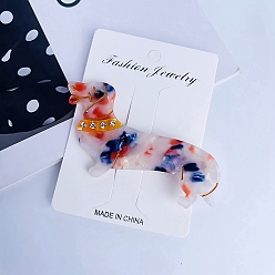 Midnight Blue Cute Dog Cellulose Acetate(Resin) Alligator Hair Clips, with Alloy Clips and Rhinestone, for Women Girls, Midnight Blue, 45x85mm