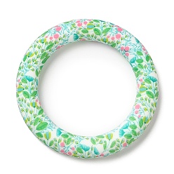 Light Green Food Grade Eco-Friendly Silicone Pendants, Ring with Cherry and Leaf Pattern, Light Green, 65x10mm, Hole: 4mm