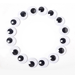 Black Black & White Plastic Wiggle Googly Eyes Cabochons, DIY Scrapbooking Crafts Toy Accessories with Label Paster on Back, Black, 20mm, 100pcs/bag