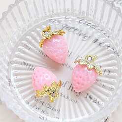 Pearl Pink Acrylic Pendants, Strawberry, Pearl Pink, 32x23mm