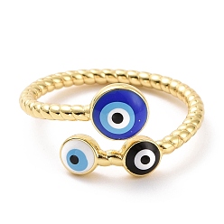 Белый Эмалированное кольцо-манжета сглаза, украшения из латуни с покрытием из светлого золота для женщин, без кадмия и без свинца, белые, размер США 8 1/2 (18.5 мм)