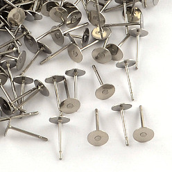 Stainless Steel Color 316 Surgical Stainless Steel Flat Round Blank Peg Stud Earring Settings, Stainless Steel Color, Tray: 10mm, 10x10mm, Pin: 0.8mm