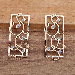 Blue Light Gold Alloy with Enamel Filigree Joiners Connector, Vines Wrapped Rectangle, Blue, 38x17mm