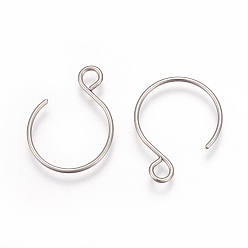 Stainless Steel Color 304 Stainless Steel Earring Hooks, Ear Wire, with Horizontal Loop, Stainless Steel Color, 19x15mm, Hole: 2mm, 20 Gauge, Pin: 0.8mm