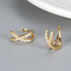 Golden Couple Stunning S925 Silver Cross Diamond Clip Earrings for Women - Chic European Style Ear Cuffs