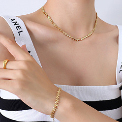 P1138 Golden Necklace 40+5cm Ensemble bracelet collier géométrique - bijoux en acier titane, chaîne de clavicule, p./e.