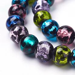 Colorful Handmade Silver Foil Lampwork Beads Strands, Polka Dot Pattern, Round, Colorful, 10mm, Hole: 2mm, 39pcs/strand, 14.37 inch