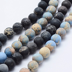 Mixed Color Natural Imperial Jasper Beads Strands, Dyed, Frosted, Round, Mixed Color, 8mm, Hole: 1mm, about 51pcs/strand, 15.3 inch(39cm)