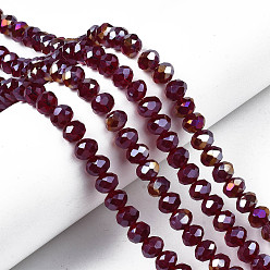 Dark Red Electroplate Glass Beads Strands, AB Color Plated, Faceted, Rondelle, Dark Red, 8x6mm, Hole: 1mm, about 65~68pcs/strand, 15.7~16.1 inch(40~41cm)