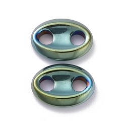 Green Plated Vacuum Plating Non-magnetic Synthetic Hematite Connector Charms, Oval, Blue, 13x18x3.5mm, Hole: 4.5mm