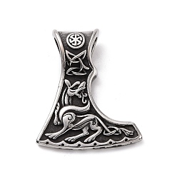 Antique Silver 304 Stainless Steel Pendants, Thor's Hammer, Antique Silver, 38x32x8.5mm, Hole: 5x8mm
