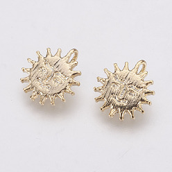 Real 18K Gold Plated Long-Lasting Plated Brass Charms, Sun, Nickel Free, Real 18K Gold Plated, 10x9x3mm, Hole: 1mm