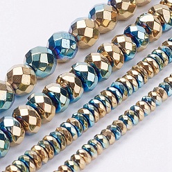 Multi-color Plated Electroplate Non-Magnetic Synthetic Hematite Beads Strands, Faceted, Mixed Shapes, Multi-color Plated, 4~8x2~8mm, Hole: 0.8~1mm, about 52~198pcs/strand, 15.1 inch~15.5 inch(38.5~39.5cm)