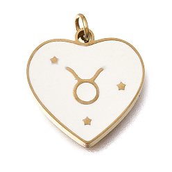 Taureau Placage sous vide pvd 304 pendentifs en acier inoxydable, avec anneaux de saut et émail, cœur, or, taurus, 15x15x1.5mm, Trou: 2.8mm