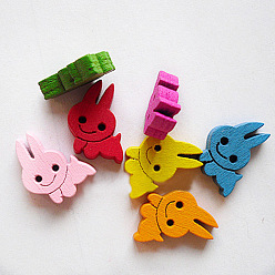 Mixed Color Cartoon Bunny Buttons, Wooden Buttons, Rabbit, Mixed Color, about 13mm long, 16mm wide, 3.5mm thick