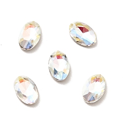 Light Crystal AB K9 Glass Rhinestone Cabochons, Flat Back & Back Plated, Faceted, Oval, Light Crystal AB, 6x4x2mm