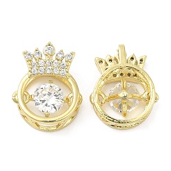 Real 18K Gold Plated Brass with Cubic Zirconia Pendants, Crown with Flat Round, Real 18K Gold Plated, 16.5x13.5x6mm, Hole: 3x4mm