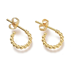 Real 18K Gold Plated 304 Stainless Steel Half Hoop Earrings, Stud Earrings, with Ear Nuts, Ring, Real 18k Gold Plated, 10x9.7x1.4mm, Pin: 0.8mm