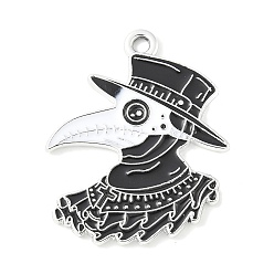Птица Подвески из эмали и сплава, без кадмия, без никеля и без свинца, платина, стойки покрытие, ворон, 31x25x1.5 мм, отверстие : 2 мм