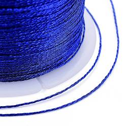Blue Polyester Braided Metallic Thread, for DIY Braided Bracelets Making and Embroidery, Blue, 0.4mm, 6-Ply, about 54.68 yards(50m)/roll