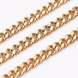 Golden Ion Plating(IP) 304 Stainless Steel Twisted Chains Curb Chains, Unwelded, with Spool, Faceted, Golden, 3x2x0.6mm, about 32.8 Feet(10m)/roll