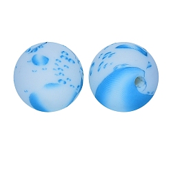 Light Sky Blue Round with Teardrop Print Pattern Food Grade Silicone Beads, Silicone Teething Beads, Light Sky Blue, 15mm