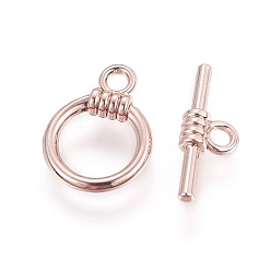 Rose Gold Alloy Toggle Clasps, Ring, Rose Gold, Ring: 17.3x13x3.3mm, Hole: 2.4mm, Bar: 19x7x3.3mm
