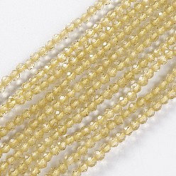 Light Goldenrod Yellow Glass Beads Strands, Faceted, Round, Light Goldenrod Yellow, 2x2mm, Hole: 0.4mm, about 193~197pcs/strand, 14.17 inch~15.51 inch(36~39.4cm)