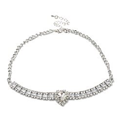 Platinum Heart Crystal Rhinestone Bib Necklaces, Fashion Alloy Bib Necklaces, Platinum, 16.14 inch(41cm)
