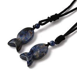 Содалитовое Подвеска в виде рыбы из натурального содалита на черном нейлоновом шнуре, 28.35 дюйм (72 см)