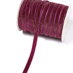 Medium Violet Red Single Face Velvet Ribbons with Glitter Powder, Garment Accessories, Medium Violet Red, 3/8 inch(10mm), 100 yards/roll