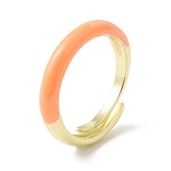 Orange Enamel Adjustable Ring, Real 18K Gold Plated Brass Jewelry for Women, Lead Free & Cadmium Free, Orange, US Size 6~US Size 7 3/4((16.5mm~17.9mm)