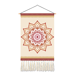 FireBrick Flower Pattern Polyester Bohemia Wall Tapestrys, for Home Decoration, with Wood Bar, Nulon Rope, Plastic Hook, Rectangle, FireBrick, 500x350mm