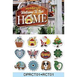 Mixed Color PVC Hanging Welcome Sign Diamond Painting Kit, for DIY Glow in the Dark Door Sign, with Magnetic Stickers, Christmas Theme, Mixed Color, 63~185x62~290mm