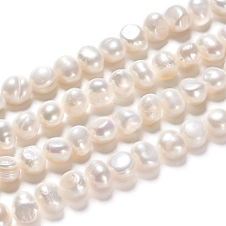 Antique White Natural Cultured Freshwater Pearl Beads Strands, Two Sides Polished, Nuggets, Antique White, 6~8x4.5~6x5~6.5mm, Hole: 0.6mm, about 21~22pcs/strand, 6.50 inch(16.5cm)