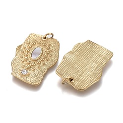 Golden 316 Surgical Stainless Steel Pendants, with Jump Rings & Shell & Crystal Rhinestone, Rectangle, Golden, 25x18x2.5mm, Hole: 3.6mm