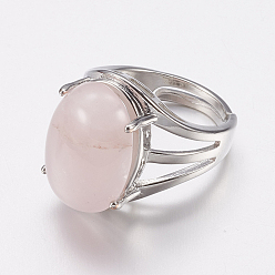 Rose Quartz Natural Rose Quartz Wide Band Finger Rings, with Brass Ring Findings, Oval, 18mm