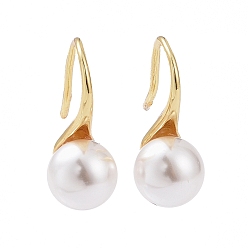 Golden Plastic Pearl Dangle Earrings, Rack Plating Brass Jewelry for Women, Cadmium Free & Lead Free, Golden, 17x14.5x8mm, Pin: 0.9mm