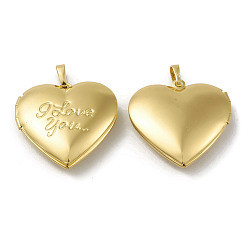 Real 18K Gold Plated Rack Plating Brass Locket Pendants, Heart with Word I Love You Charm, Cadmium Free & Lead Free, Long-Lasting Plated, Real 18K Gold Plated, 29x28.5x7mm, Hole: 4x7mm