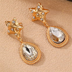 Teardrop Серьги-гвоздики из сплава и хрустальных стразов, золотые, слеза, 40x15 мм