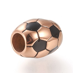 Rose Gold 304 Stainless Steel Magnetic Clasps with Glue-in Ends, with Enamel, Oval, Football, Rose Gold, 16x13.5x13.5mm, Hole: 6mm