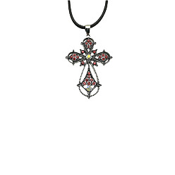Siam Cross Zinc Alloy Pendant Necklace, with Rhinestone, Siam, 19.69 inch(50cm)