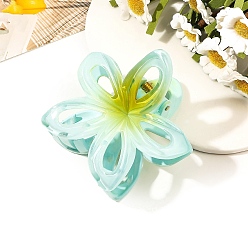 Pale Turquoise Hollowe Flower Plastic Claw Hair Clips, Hair Accessories for Girls Women, Pale Turquoise, 75x80x40mm