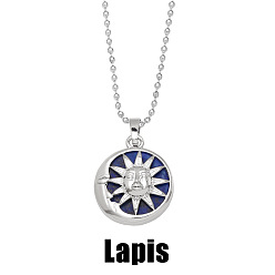 Lapis Lazuli Sun and Moon Pendant Necklace with Crystal & Agate for Women - Elegant Lock Collar Chain