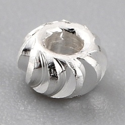 925 Sterling Silver Plated Brass Beads, Long-Lasting Plated, Corrugated Rondelle, 925 Sterling Silver Plated, 2.5x1.5mm, Hole: 1mm