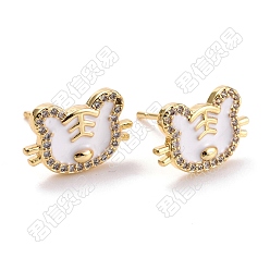 Golden Tiger Chinese Zodiac Cubic Zirconia Stud Earrings, Brass Earrings for Women, Golden, 9x15mm, Pin: 0.7mm