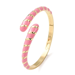 Ярко-Розовый Браслеты-манжеты из латуни с эмалью в виде змеи, шарнирные браслеты для женщин, без кадмия и без свинца, долговечный, стойки покрытие, реальный 18 k позолоченный, ярко-розовый, внутренний диаметр: 1.99x2.13 дюйм (5.05x5.4 см)