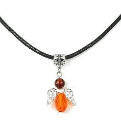 Dark Orange Angel Shape Alloy with Glass Pendant Necklaces, with Imitation Leather Cords, Dark Orange, 17.32 inch(44cm)